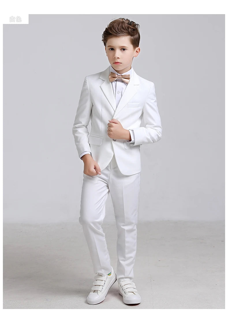 Kids Boys White Blazer Vest Pants 3PCS Set Children Baptism Wedding Prom Suit Baby Boy Elegant Dress Teenager Party Costume