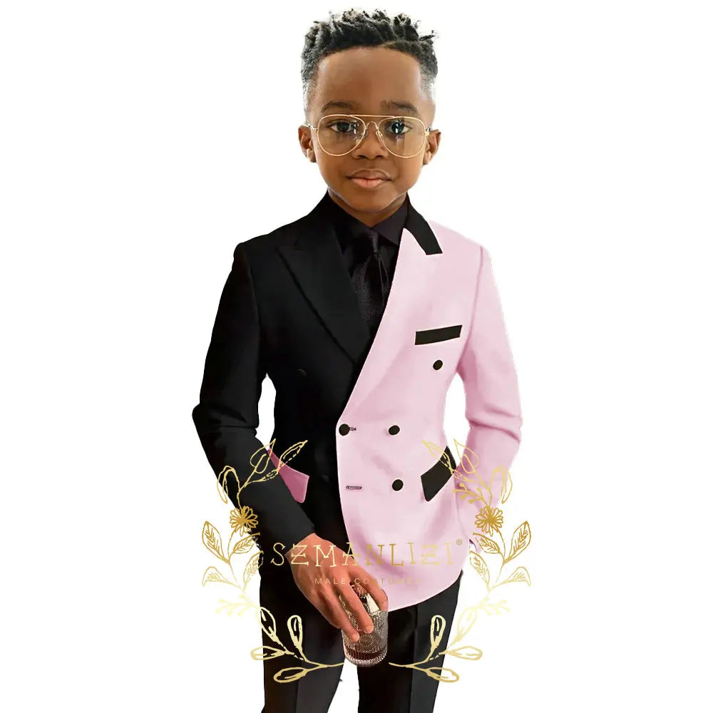 Boys Suits Double Breasted Blazer 2-piece Set Colorblock Jacket Pants Wedding Kids Tuxedo Custom 2-16 Years Old Clothes Suit