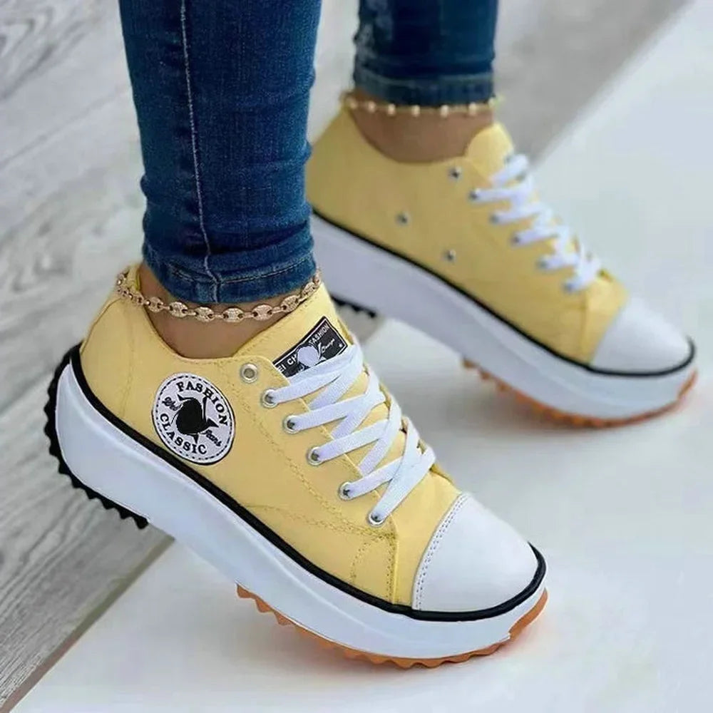 Women Pattern Canvas Sneakers Women Casual Shoes 2023 Women Sneakers Shoes Flat Lace-Up Zapatillas Mujer Chaussure Femme