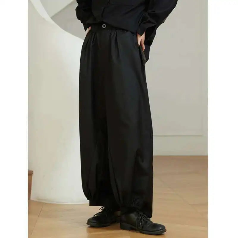 EAM High Waist Two Ways Wear Black Wide Leg Long Pants New Loose Fit Trousers Women Fashion Tide Autumn Spring 2025 1DF3635