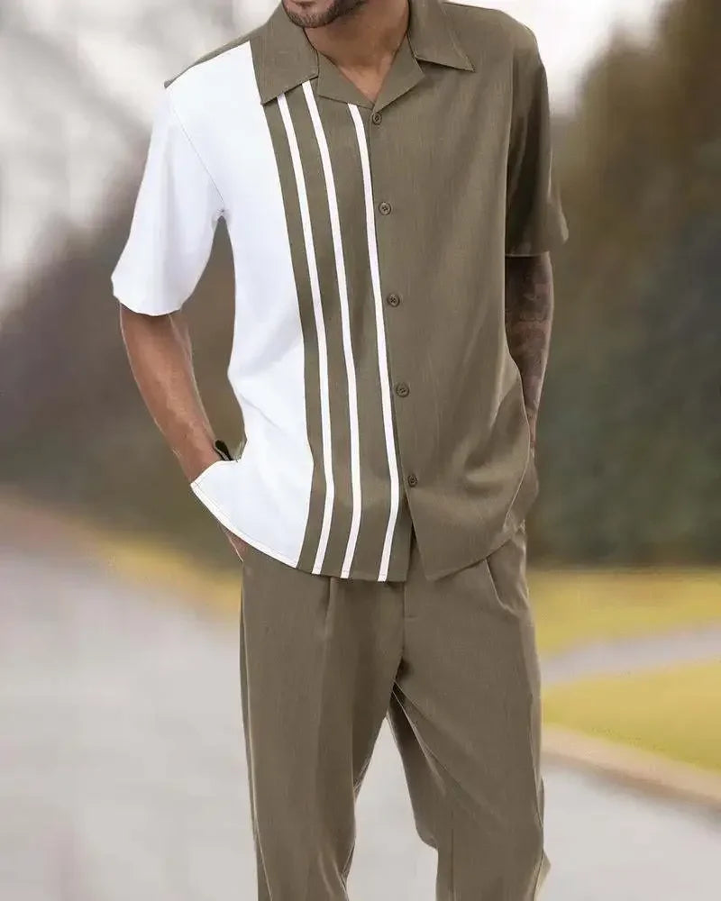 2025 Trend Print Men's Tops+Trousers Sets Spring Summer New Party Sport Casual Suits Shirts Pants 2-Piece Fashion Men's Clothing