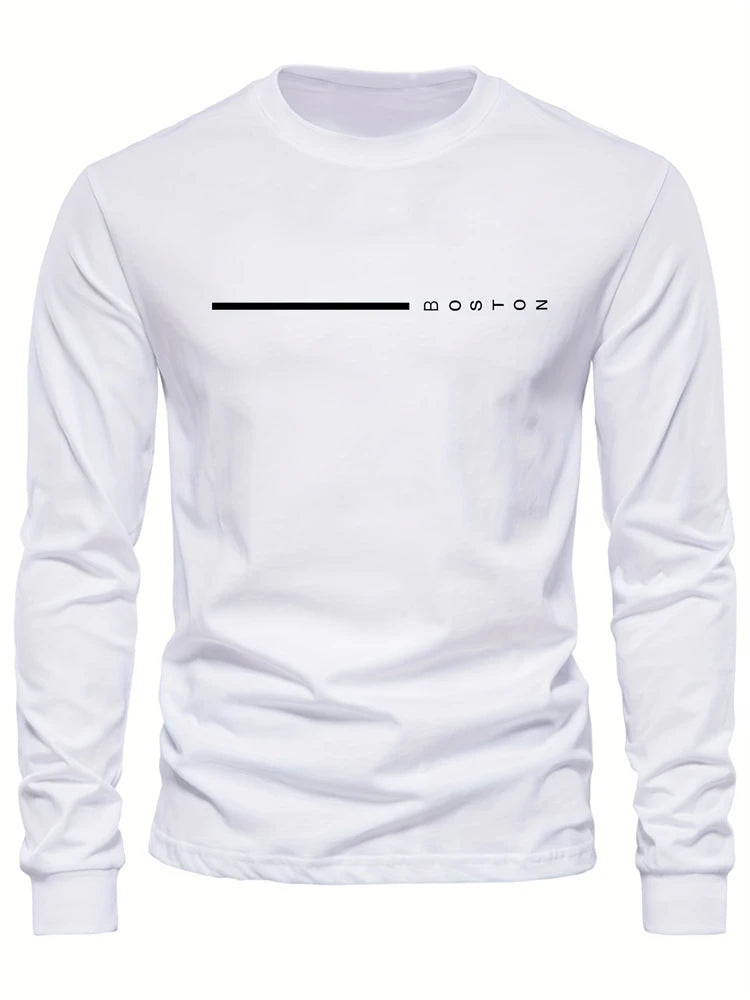 Men's Spring And Fall Fashion Casual Long-sleeved T-shirt Loose PARIS Letters Printed Pullover Round Neck Long Sleeve Sweatshirt