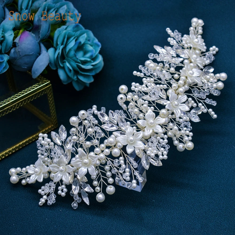 DZ023 Fashion Wedding Headpiece Crystal Pearl Hair Piece 2022 Bridal Tiara Dinner Party Headdress For Women Bride Headwear