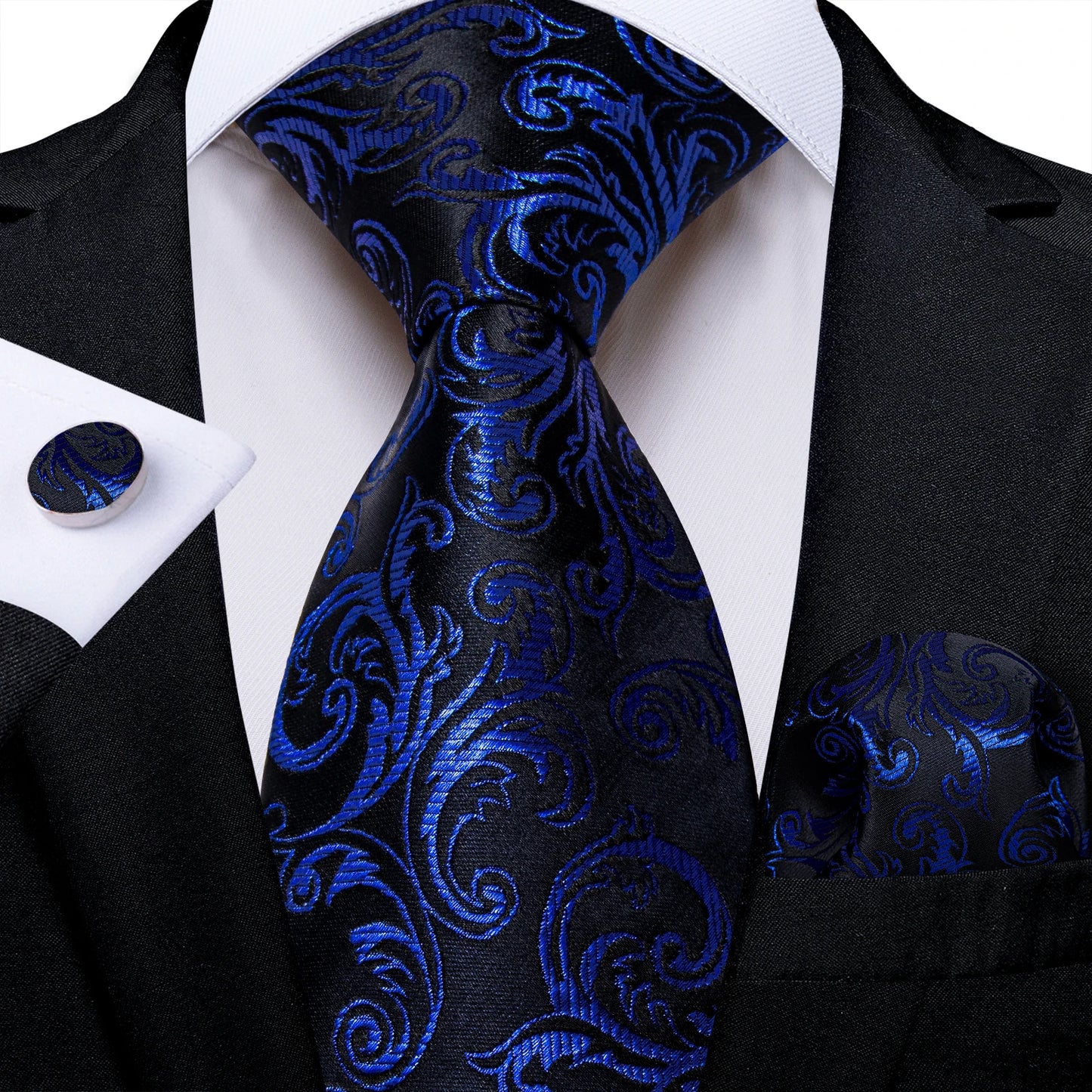 Royal Blue Paisley Plaid Striped Men tie Set with Handkerchief Cufflinks Wedding Prom Groom Accessories Perfect Gift for Men