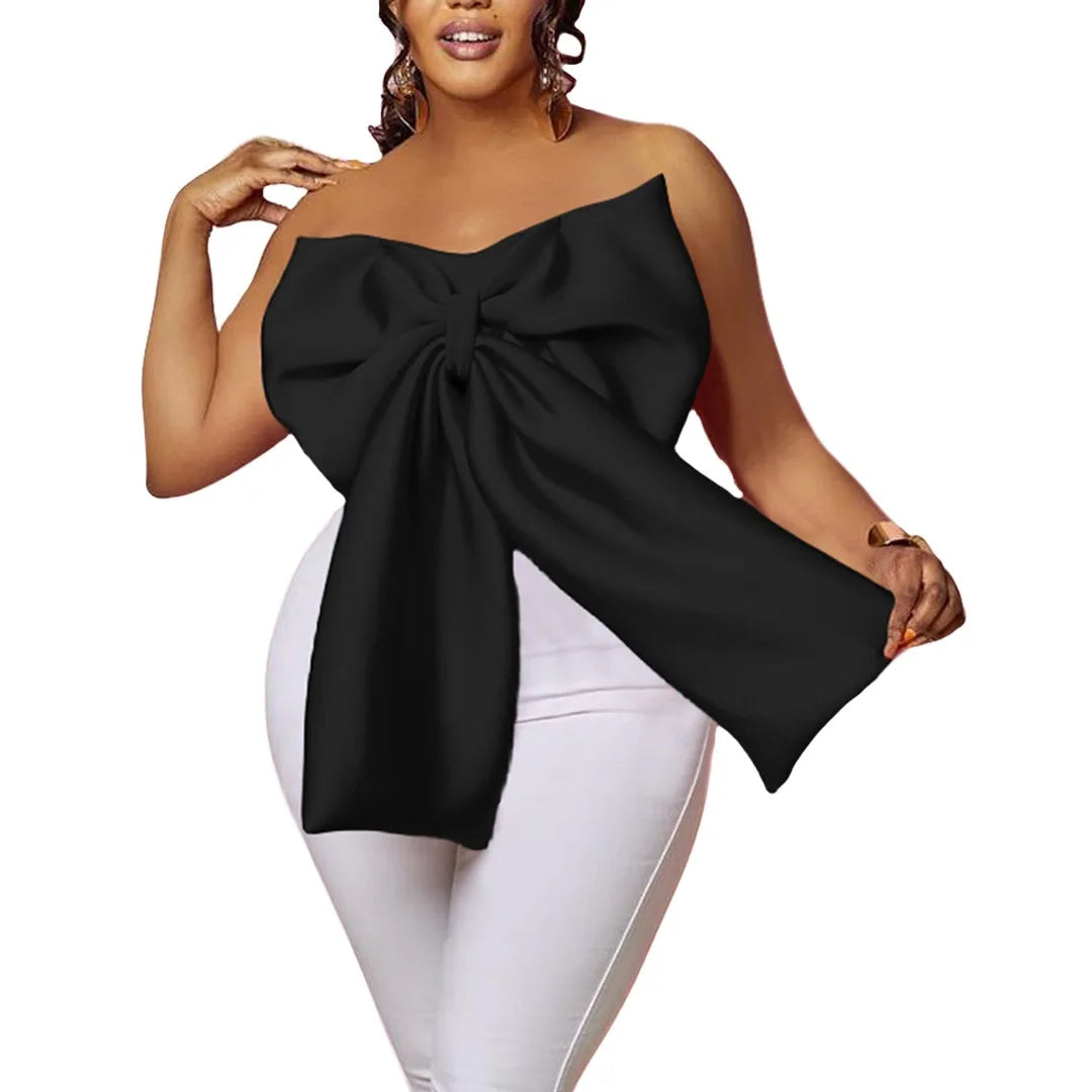 Sexy Blouse & Shirts for Woman Off the Shoulder Backless Big Bow Decorate Zipper Closure Fashion Ladies Evening Night Club Tops