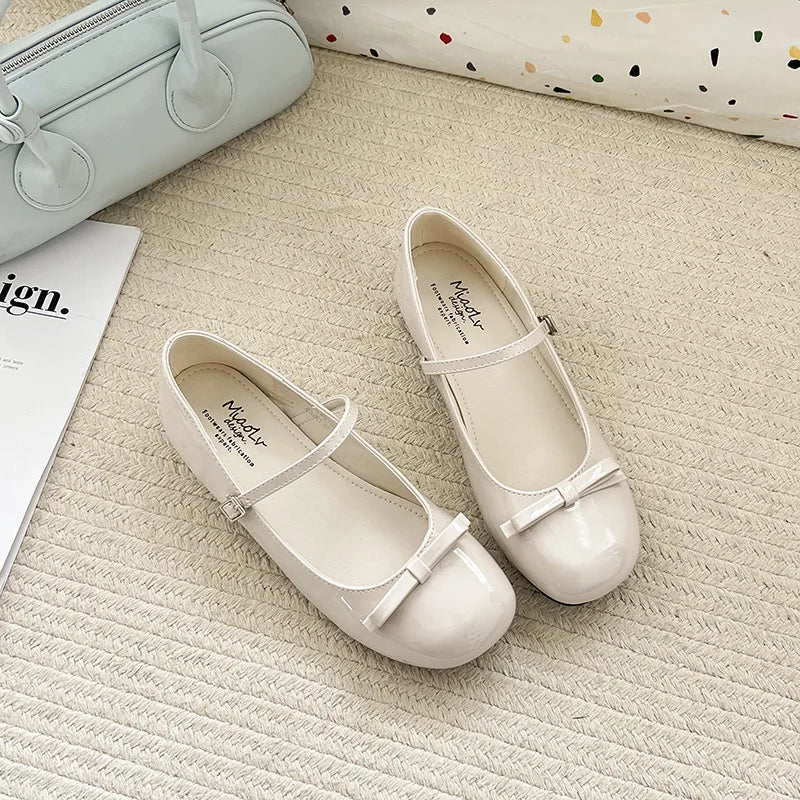 Spring Autumn Wine Red Mary Jane Shoes For Women Low Heel Fashion Butterfly-knot Roud Toe Female Eelgant Dress Leather Shoes