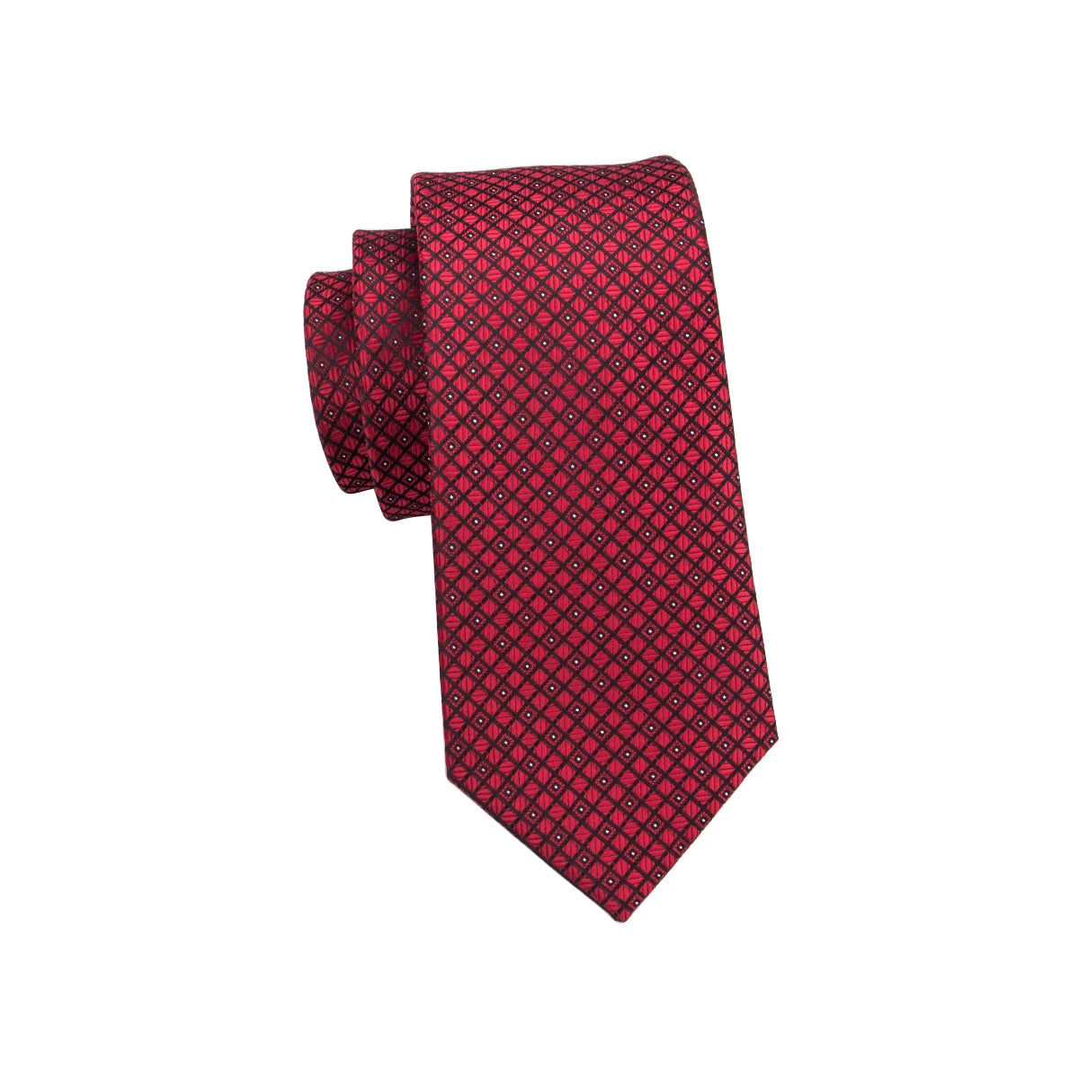 Hi-Tie Designer Red Burgundy Plaid Silk Wedding Tie For Men Handky Cufflink Gift Mens Necktie Fashion Business Party Dropshiping
