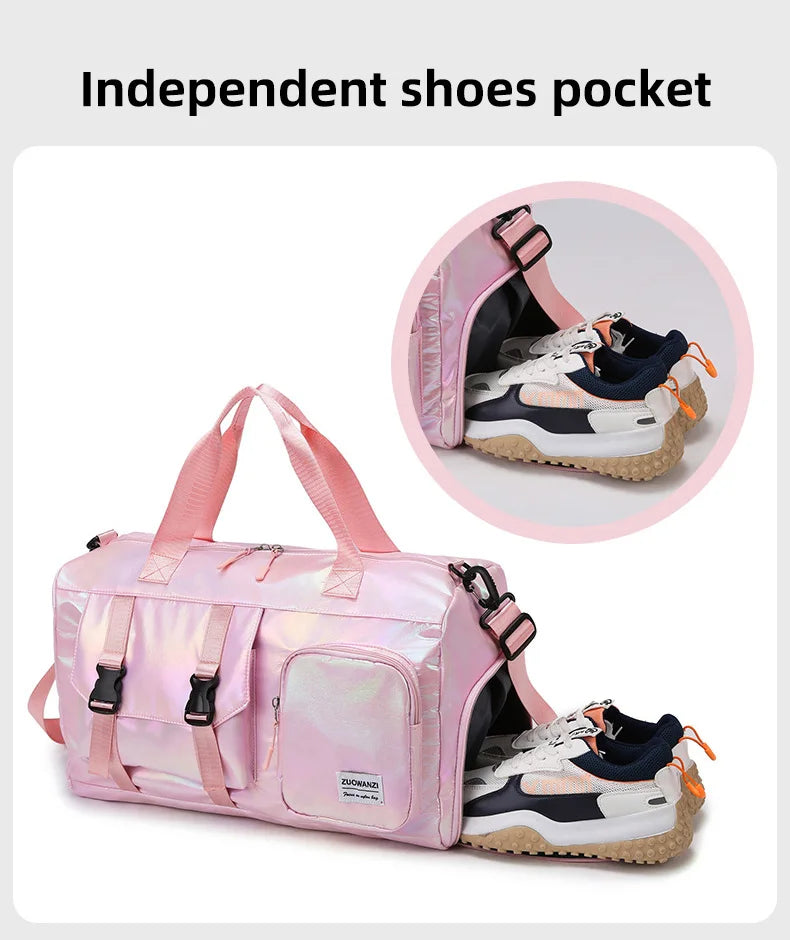 Pearl Glossy Gym Bag Women Fitness Training Handbag Waterproof Yoga Bags Wet Dry Separation Swimming Pack Female Travel Tote Bag