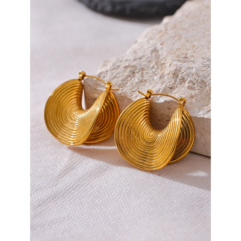 Yhpup Stylish Unique Stainless Steel Geometric Statement Waterproof Earrings Creative Metal Gold Color Temperament Jewelry Women