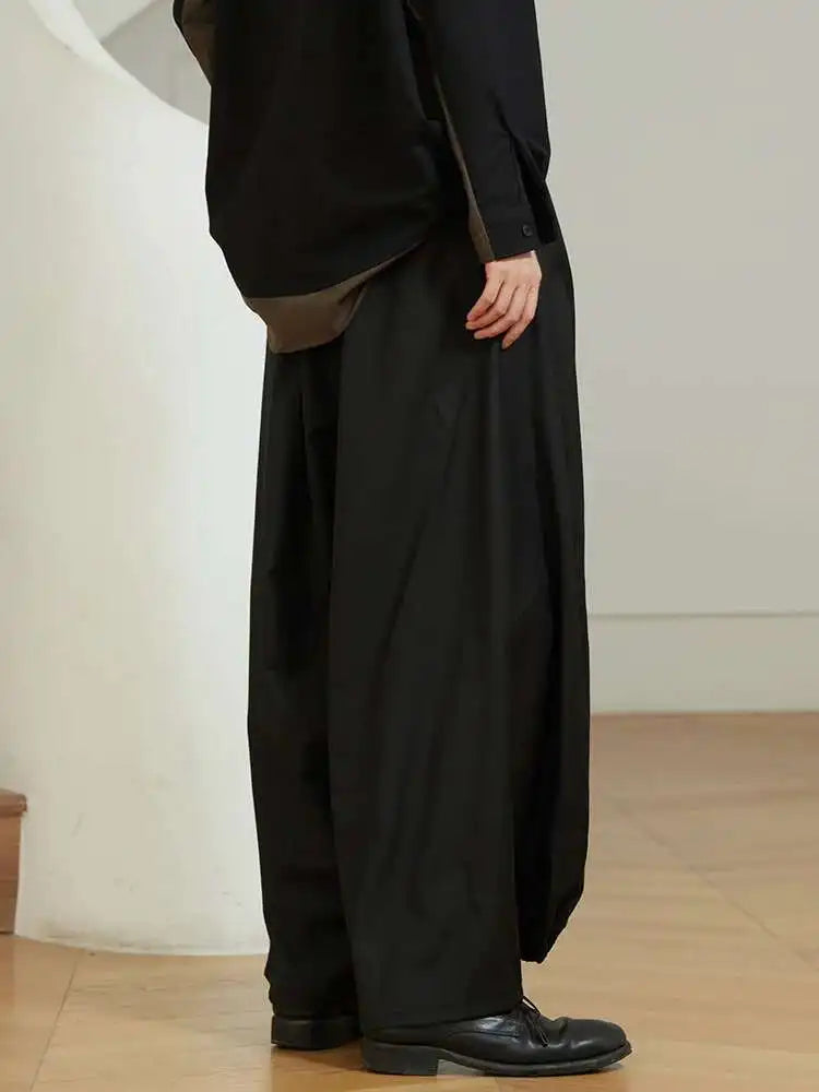 EAM High Waist Two Ways Wear Black Wide Leg Long Pants New Loose Fit Trousers Women Fashion Tide Autumn Spring 2025 1DF3635