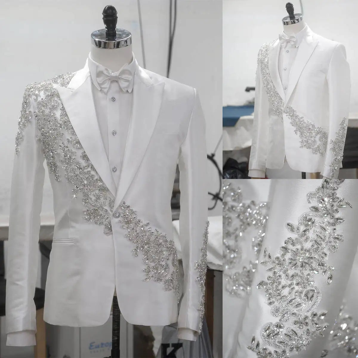 Modern Men's Suits Tailored Appliques Crystals 1-Piece Blazer Peaked Lapel Formal Occasions Party Customized Plus Size Tuxedo