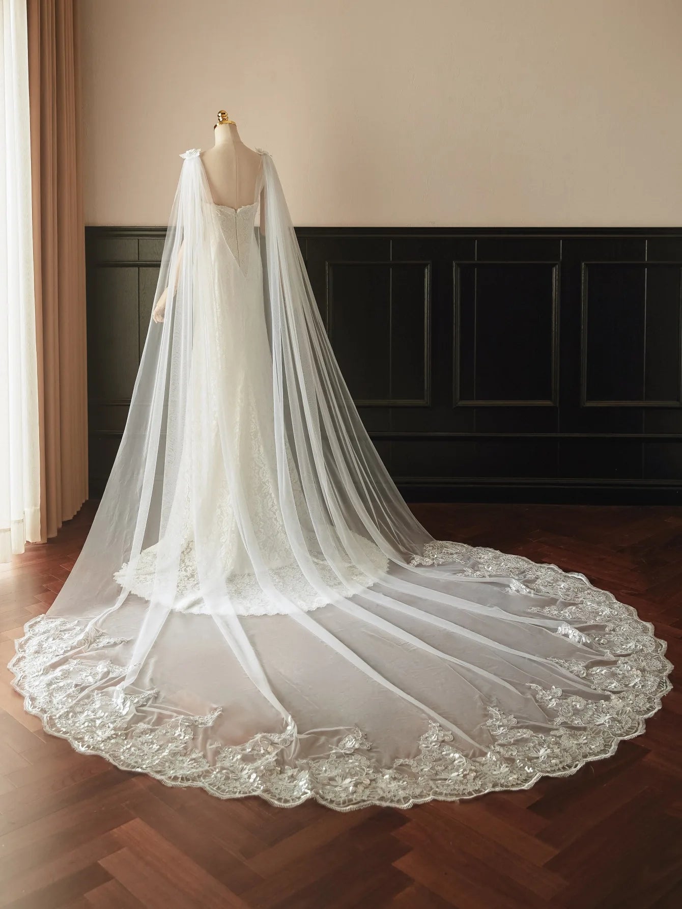Appliques Long train Drag Tulle Wedding Dress Shawl Long Prom Party Wrap Bolero Cape Bridal Wrap Customized