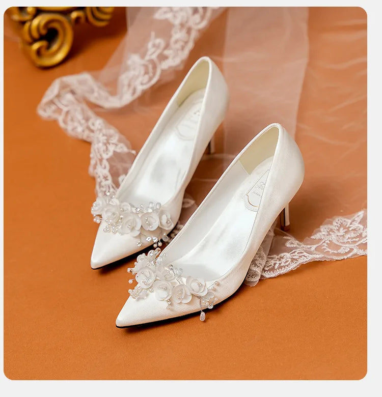 Wedding Shoes Women's 2024 Main Wedding Dress White High Heels Burgundy Xiuhe Bridal Shoes Mid Heel Plus Size Single Shoes