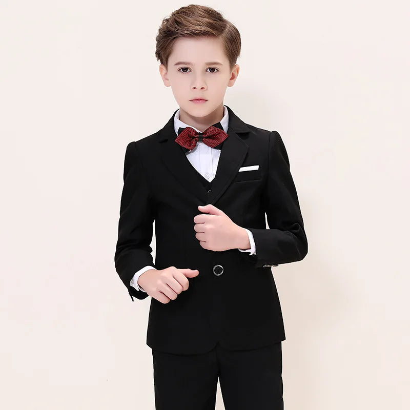 Kids Boys White Blazer Vest Pants 3PCS Set Children Baptism Wedding Prom Suit Baby Boy Elegant Dress Teenager Party Costume