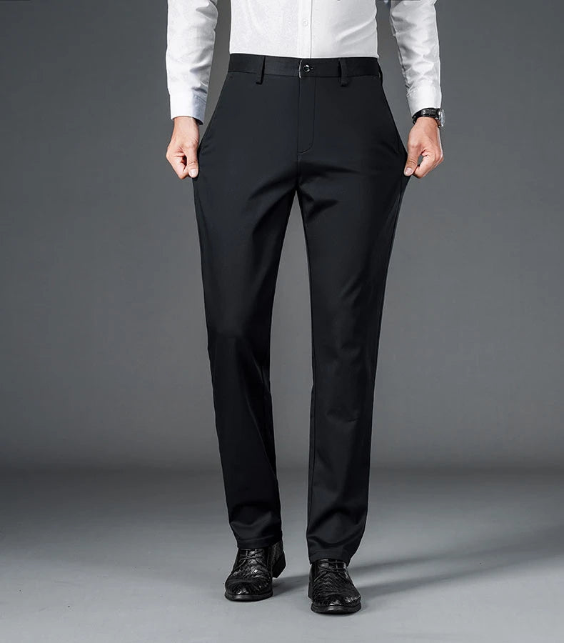 Men's smart casual pants elastic sports, men's quick drying pants spring and autumn straight leg office black work pants