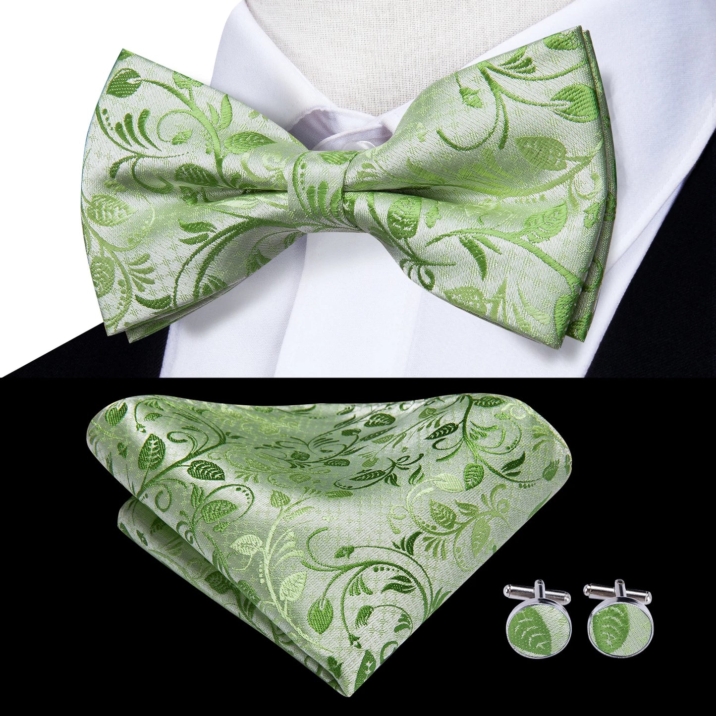 Hi-Tie Pink Dot Silk Mens Pre-tied Bow Tie Hanky Cufflink Set Dusty Pink Butterfly Knot Bowtie for Male Wedding Business