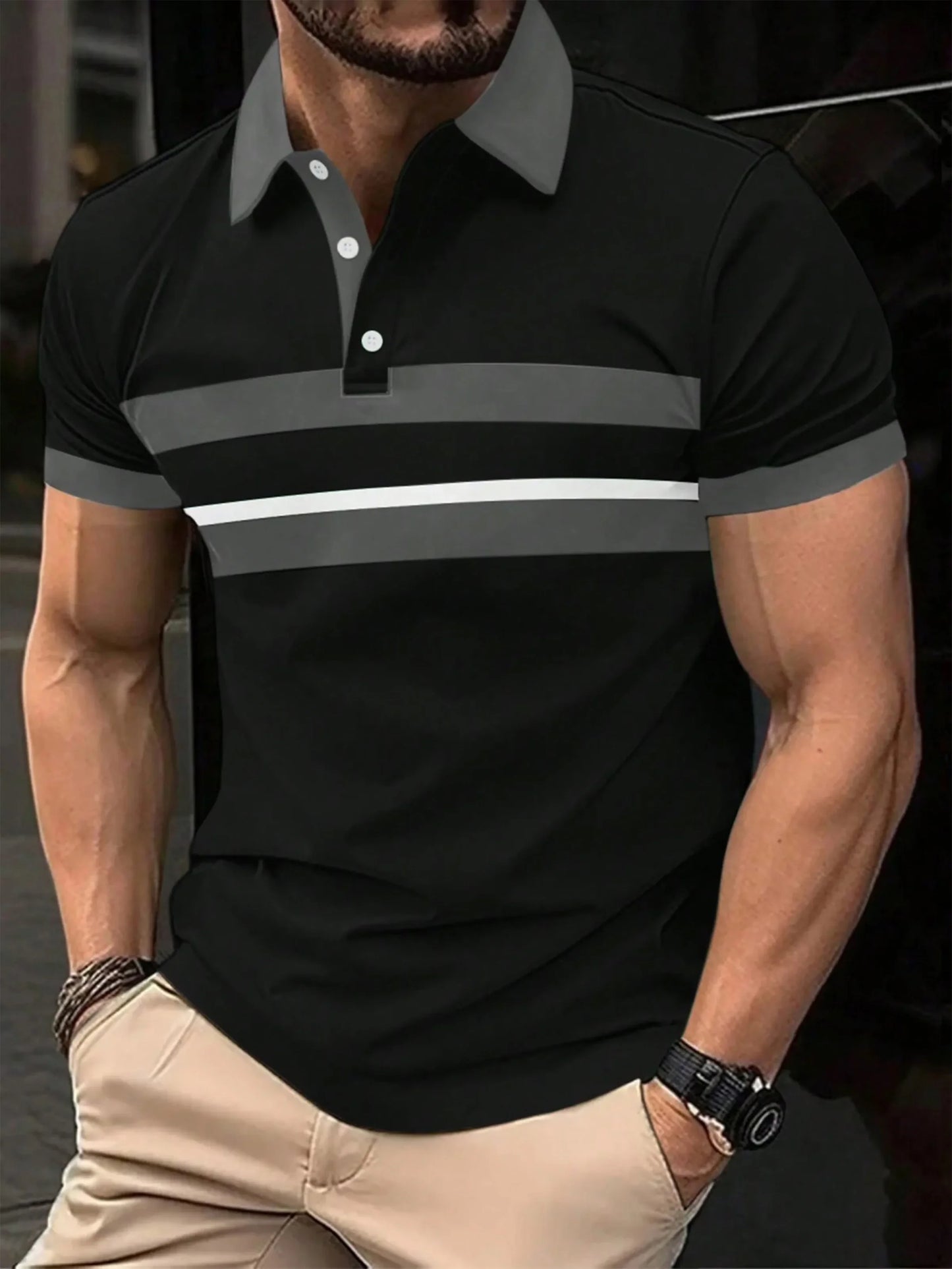 New Summer Men's Polo Shirt Button Collar Short Sleeve Pullover Casual Sports Solid Color Striped Lapel Trend Men's T Shirt