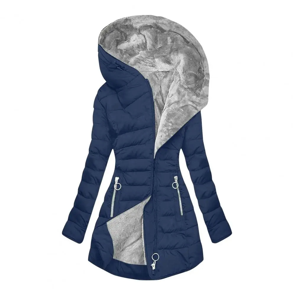 Long Sleeve Coat Plus Size Women's Winter Jacket with Plush Lining Hooded Outerwear Warm Windproof Down Coat for Cold Weather