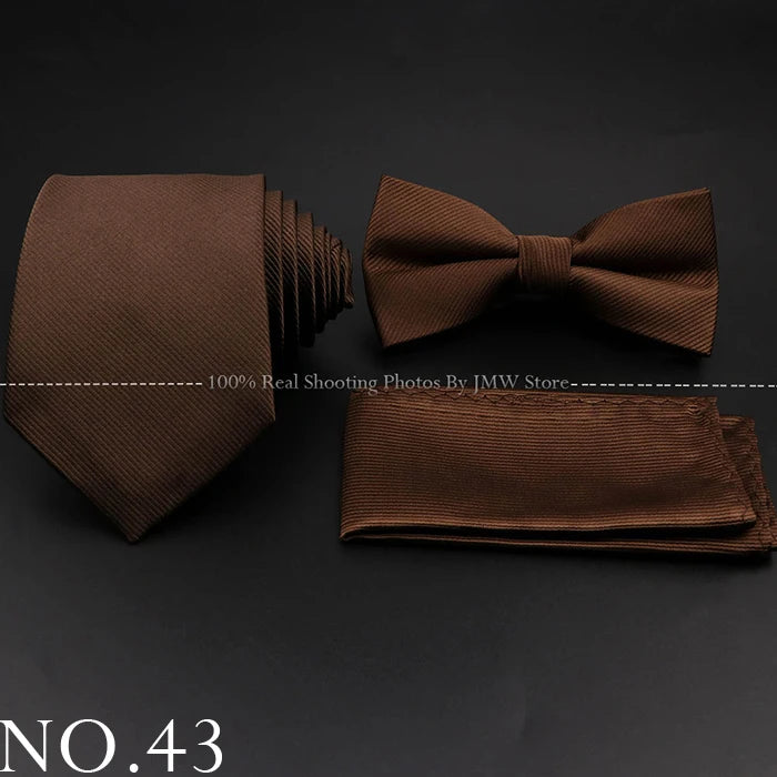 Hot Sale Red Blue Tie Set Polyester Slim Striped Necktie Bowtie Cufflink Brooch For Groom Suit Wedding Cravat Shirt Accessory