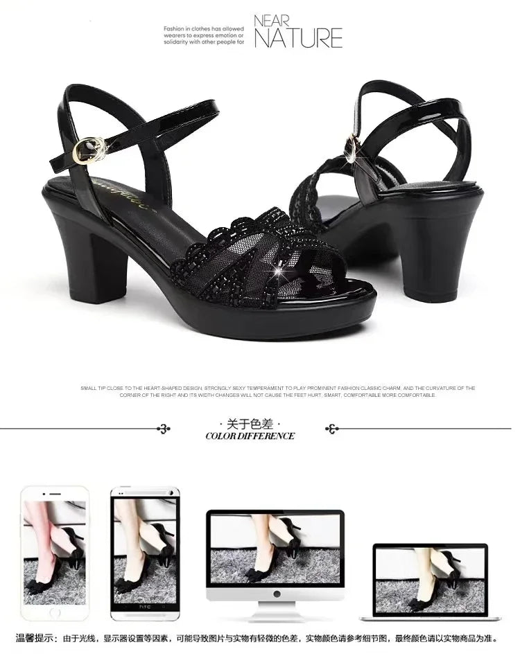 New Platform Sandals Women's Wedding Shoes 2024 Summer New Elegant Leather High Heel Sandals Women's Office Sandals Heels Pumps