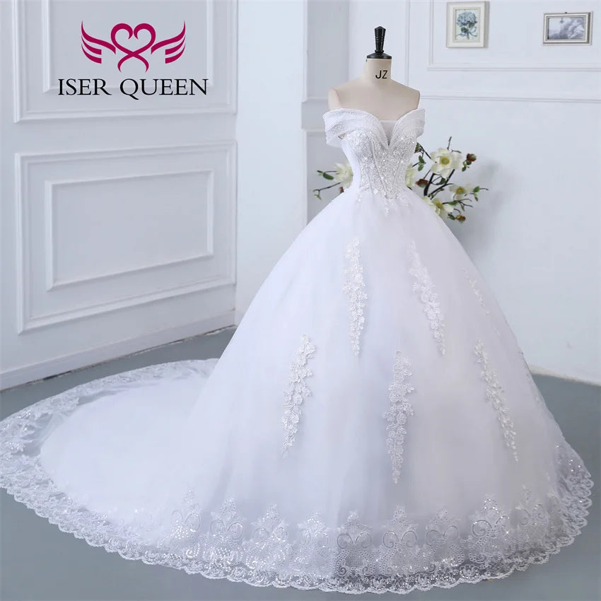 Customized Crystal Beaded Quality Ball Gown Wedding Dress For Bride Plus Size Civil Wedding Dress 2025 With Train WX0366