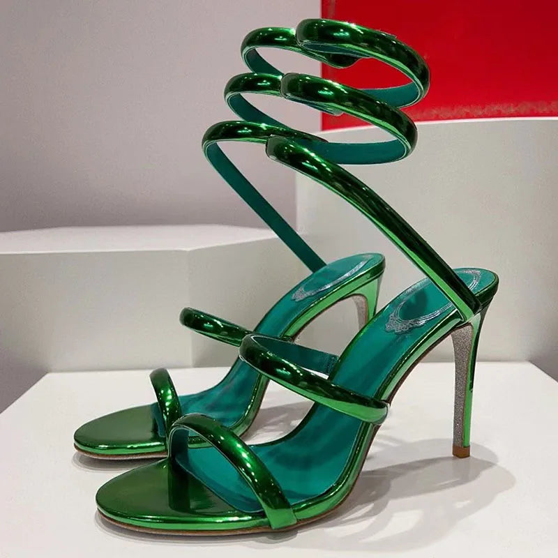Summer High Heels Gladiator Sandals Women Ankle Snake Twine Around Runway Shoes Woman Stiletto Sandals Woman Sandalias Mujer