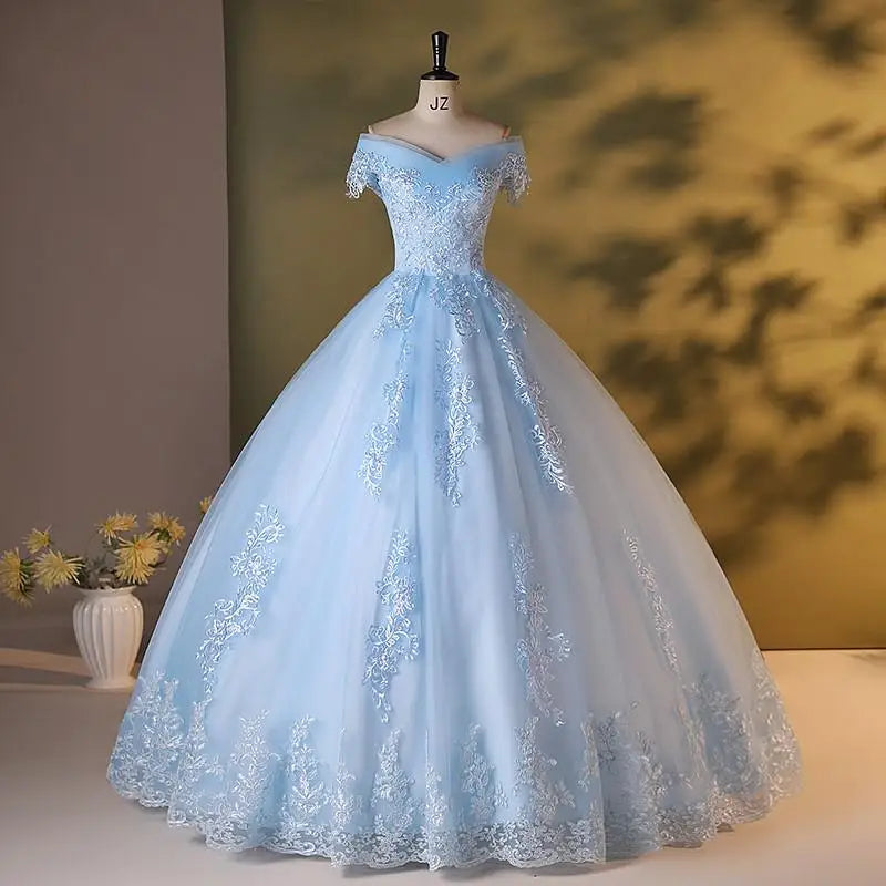 Royal Blue Off The Shoulder Lace Wedding Dress Appliques Beading Bride Dress Vintage Bridal Dresses Plus Size Customized