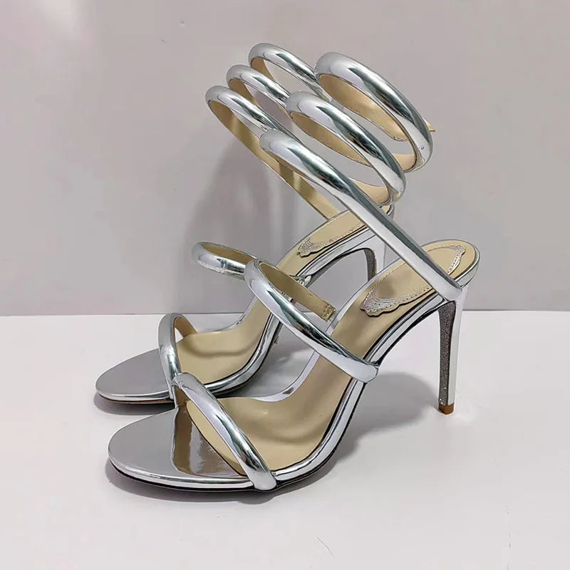 Summer High Heels Gladiator Sandals Women Ankle Snake Twine Around Runway Shoes Woman Stiletto Sandals Woman Sandalias Mujer