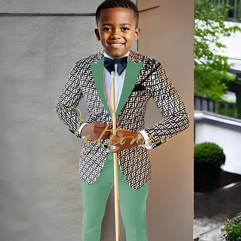 Floral Prom Boy Suits Slim Fit Costume Boy Wedding Tuxedo Terno Blazer 2 PCS Kids Designer Fashion Suit Set (Jacket + Pants)