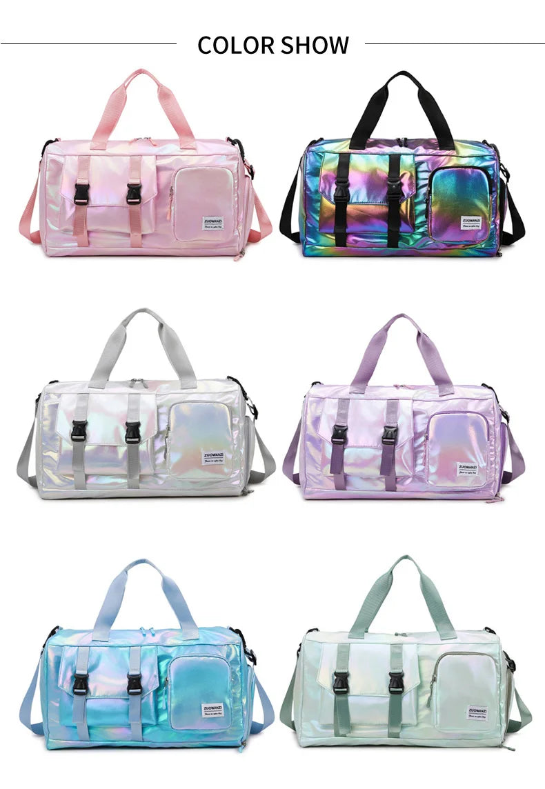 Pearl Glossy Gym Bag Women Fitness Training Handbag Waterproof Yoga Bags Wet Dry Separation Swimming Pack Female Travel Tote Bag