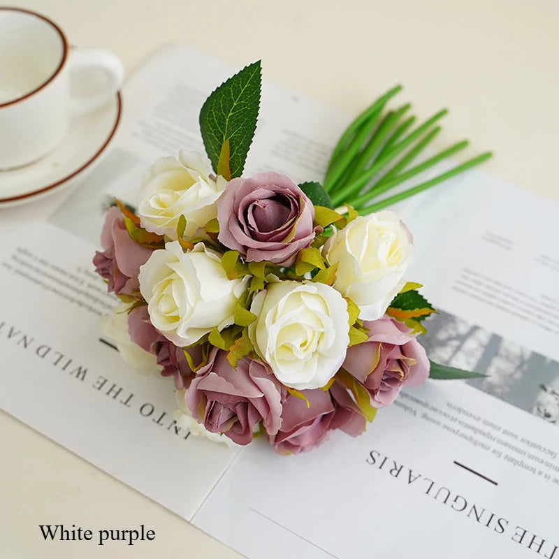 10 Inch Artificial Rose Bridal Bouquet Wedding Handheld Flowers Home Decor Floral Arrangement