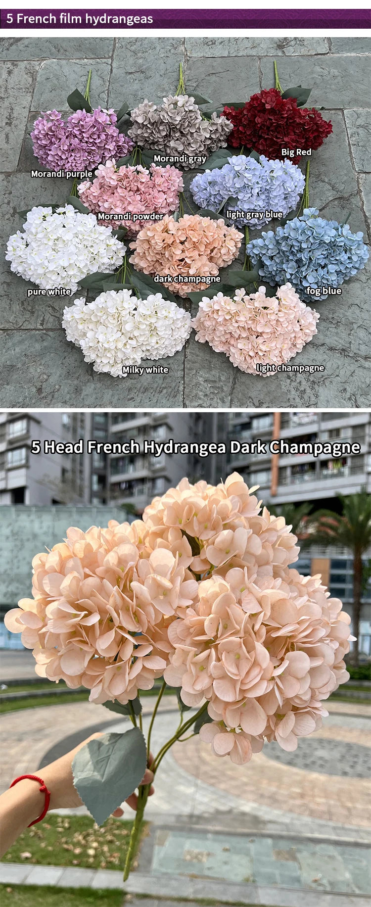 5 Heads Hydrangea Bouquet Silk Artificial Flowers for Party Wedding Living Room Decoration Accessories Home Decor Fake Flowers