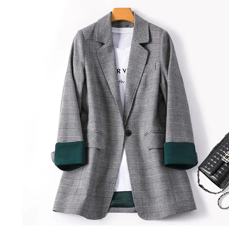 Women's Elegant Double-Breasted Blazer with Puff Sleeves and Faux Pockets - White, Long Sleeve, Mid-Length, High Stretch Fabric, Perfect for Spring and Fall, Everyday Chic, Formal Office Wear | Classic Notched Lapel | Functio