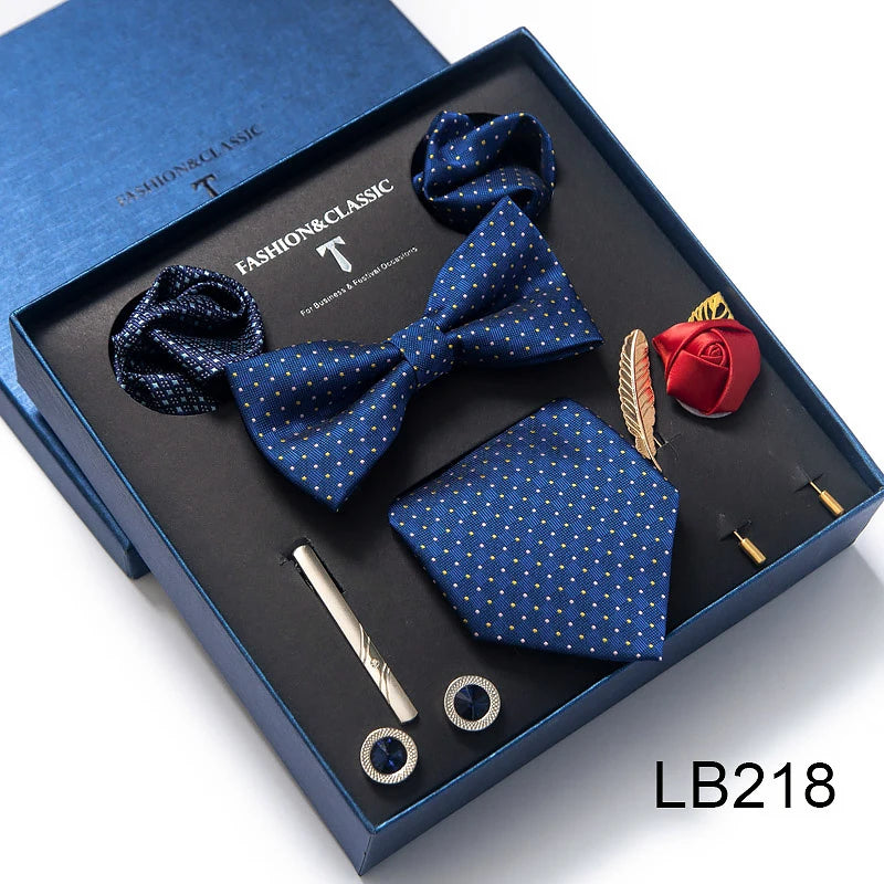 Men's Tie Set Luxury Gift Box Silk Tie Necktie Set 8pcs Inside Packing Festive Present Cravat Pocket Squares Holiday Gift Men