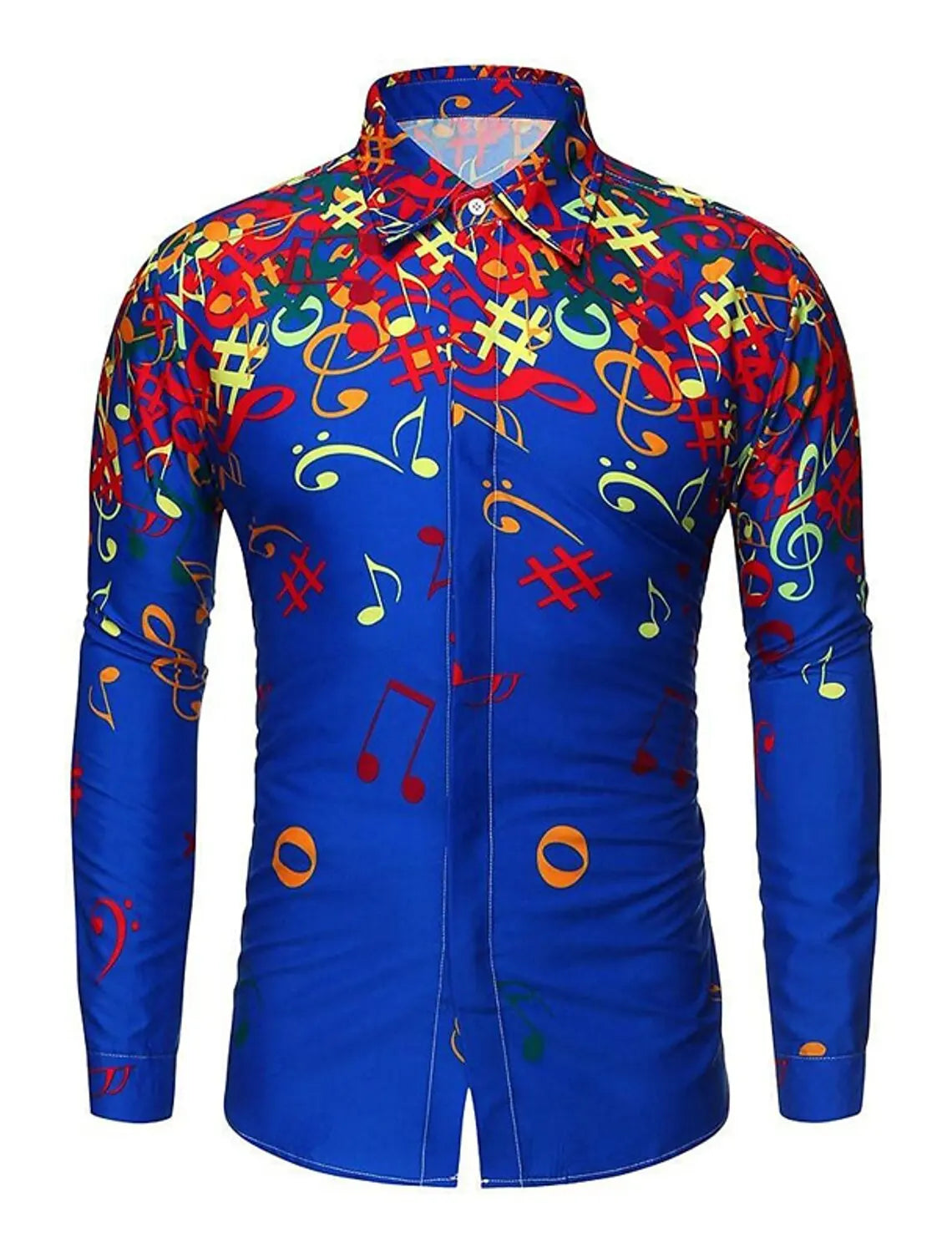 Men's Button Up Shirt Music Notes Collar 3D Print Daily Vacation Long Sleeve Print Clothing Apparel Hawaiian Casual Beach
