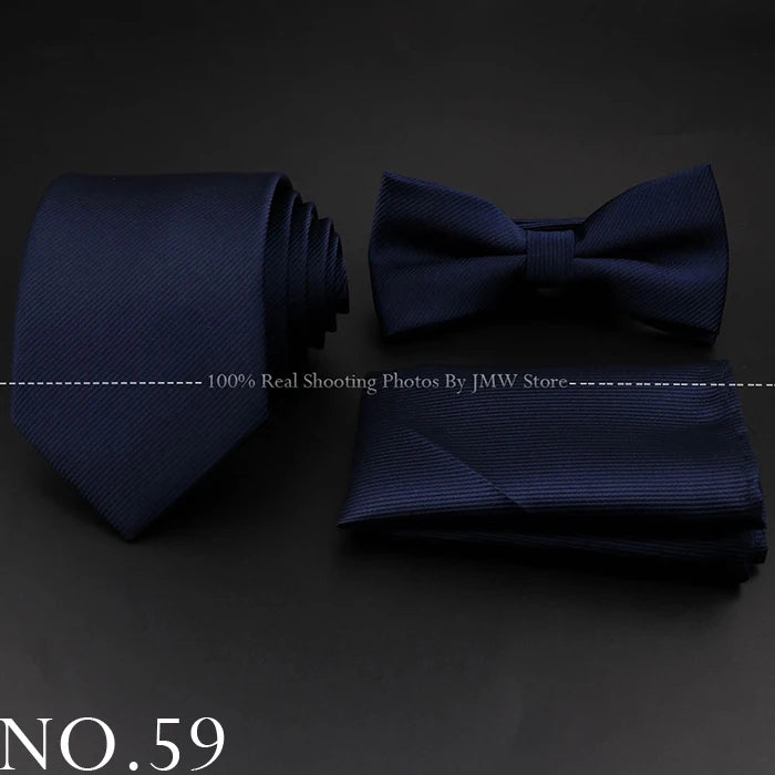 Hot Sale Red Blue Tie Set Polyester Slim Striped Necktie Bowtie Cufflink Brooch For Groom Suit Wedding Cravat Shirt Accessory