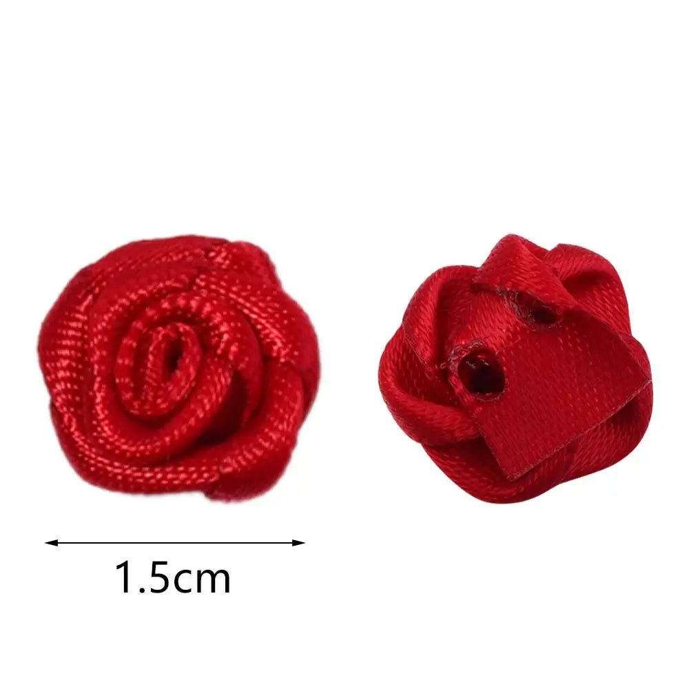 20Pcs/Lot Mini Handmade Rose Flower Satin Ribbon Rosettes Fabric Appliques For Wedding Decoration Craft Sewing Accessories