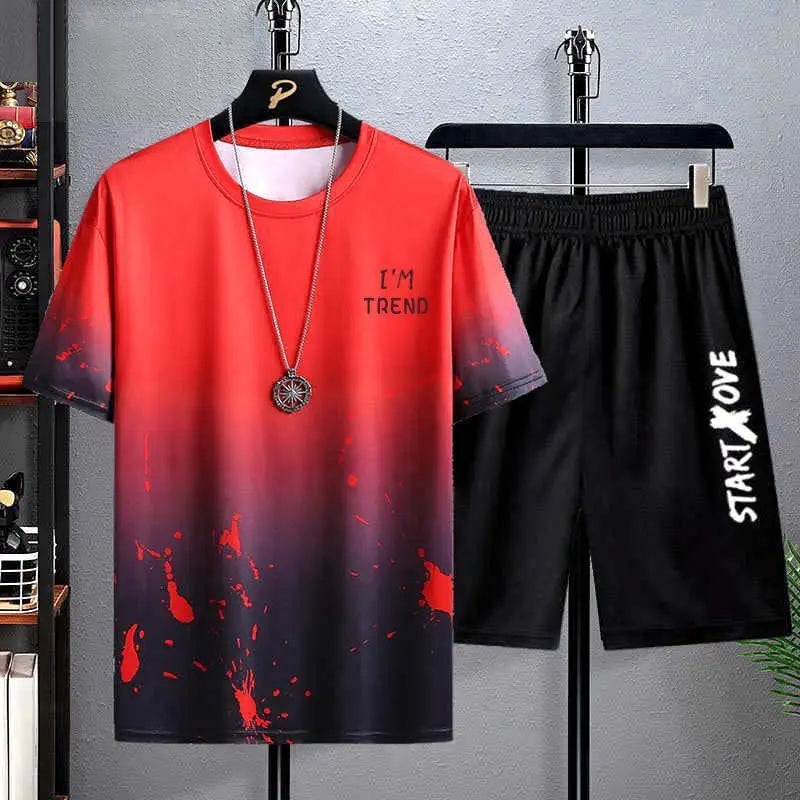 Summer Casual Set for men Suit Men's Thin Quick Drying Round Neck Short Sleeved T-shirt Youth Home Wear Sports Two-piece Set