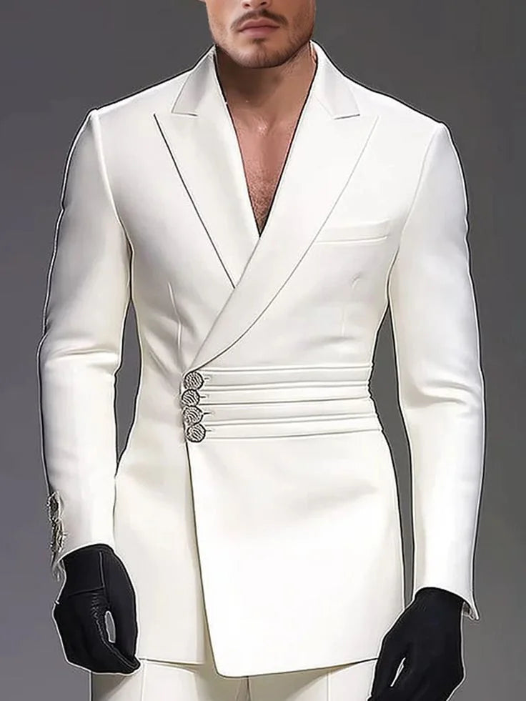 Chic Notch Lapel One Button White Men Suits 2 Piece Fashion Office Casual Travel Outfits Wedding Tuxedo Loose Costume Homme