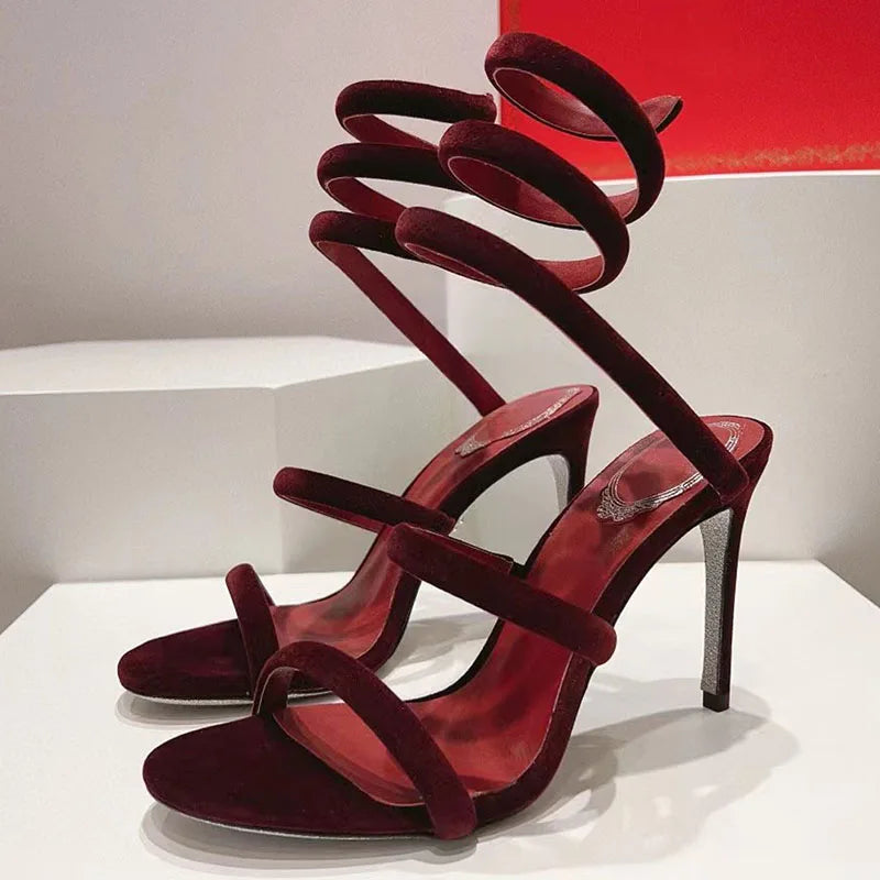 Summer High Heels Gladiator Sandals Women Ankle Snake Twine Around Runway Shoes Woman Stiletto Sandals Woman Sandalias Mujer