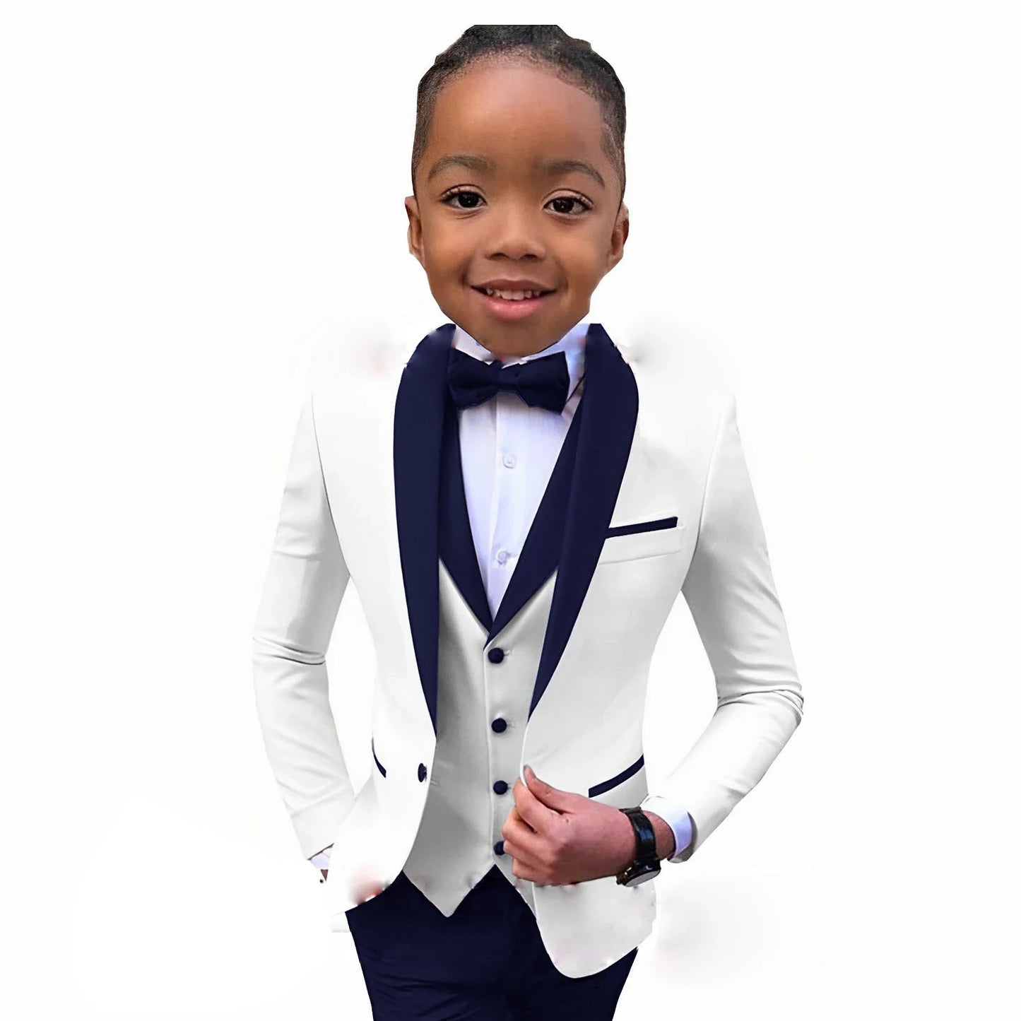 Suit For Boys White Jacket Royal Blue Collar 3 Piece Wedding Kids Tuxedo Formal Party Clothes 2-16 Years Old Children Suits