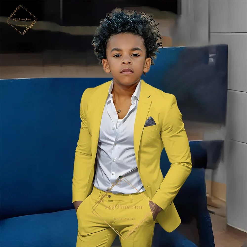 Kids' Orange Single-Breasted Suit (Jacket + Trousers) – Stylish Slim Fit, Perfect for Weddings & Cocktail Parties
