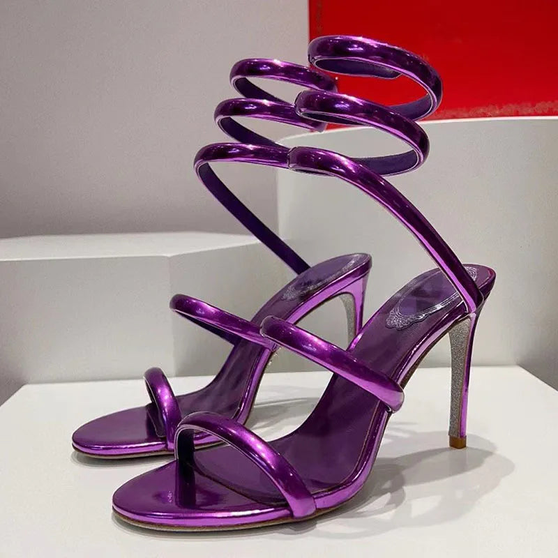 Summer High Heels Gladiator Sandals Women Ankle Snake Twine Around Runway Shoes Woman Stiletto Sandals Woman Sandalias Mujer