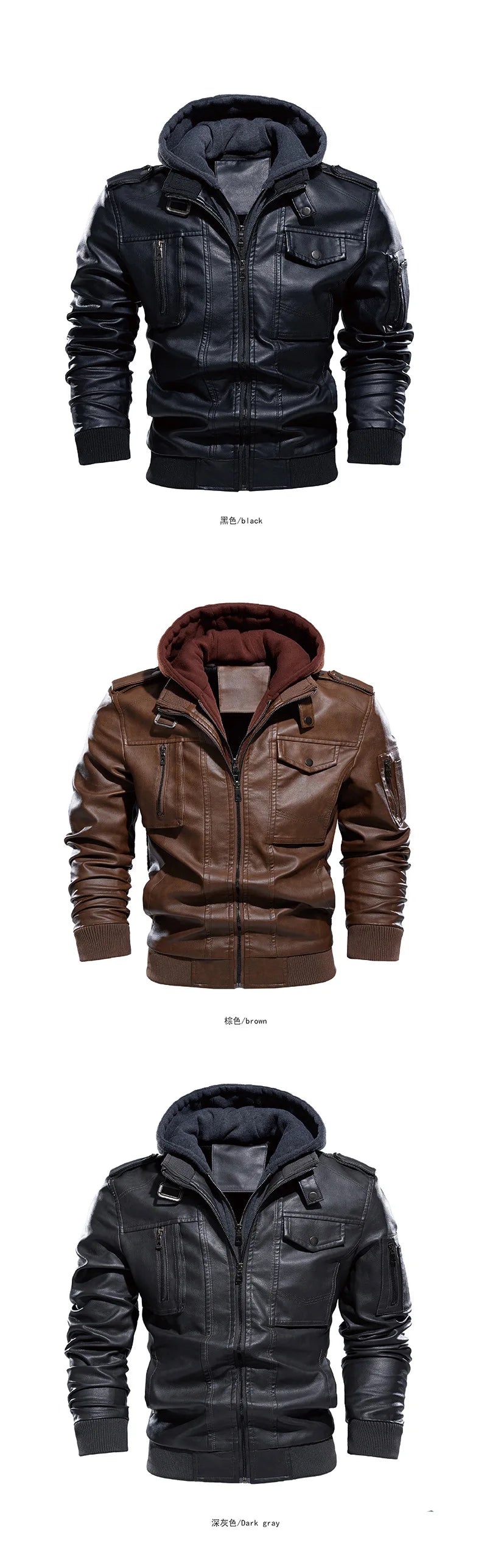Winter Men's Leather Jacket High-quality Plush Thick Men Motorcycle Jacket Street Fashion Mens Hooded Coats Men Clothing 3XL