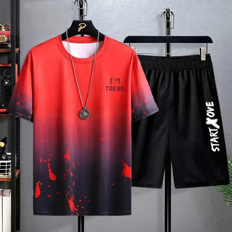 Summer Casual Set for men Suit Men's Thin Quick Drying Round Neck Short Sleeved T-shirt Youth Home Wear Sports Two-piece Set