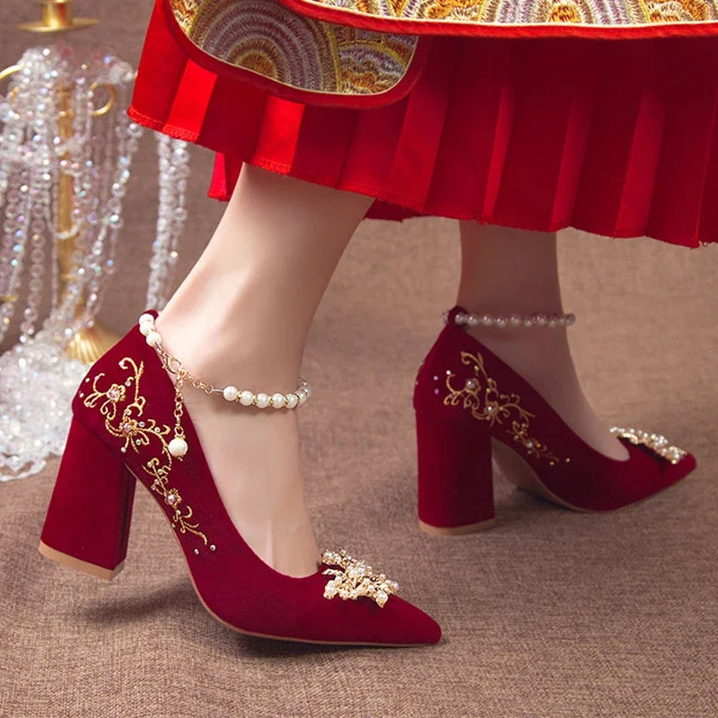 Wedding Shoes Female Footwear Bride Dress New Flower High Flat Floral Pumps Shoes Woman Flats Dress Wedding New Floral Pumps