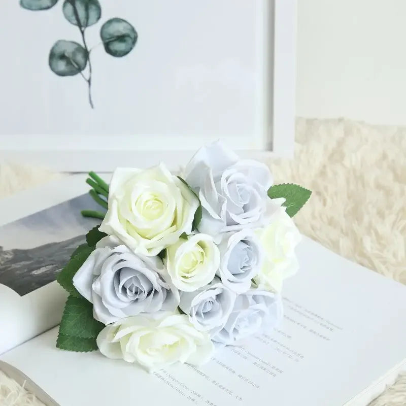 9 Head Artificial Bouquet Rose Bouquet Wedding Decor Artificial Flower Home Decoration Accessories Silk Flowers