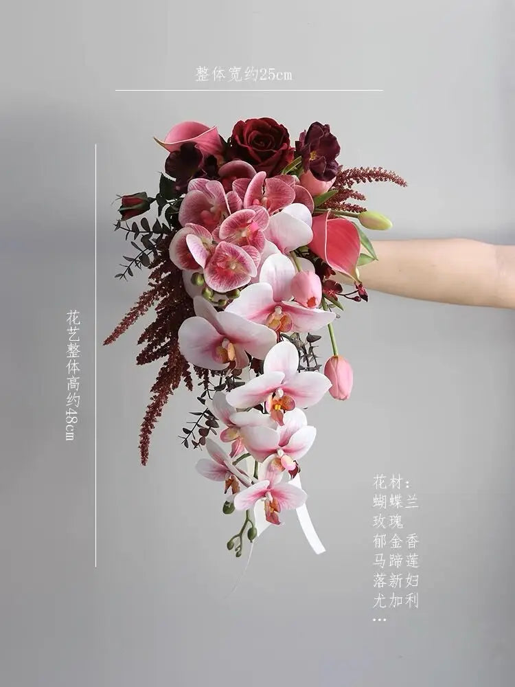 Wedding Bouquet Bridal Artificial Silk Flowers Foam Roses Bouquet Lace Decoration Natural Wedding Flowers