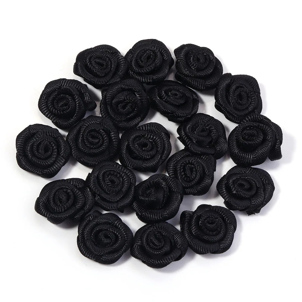 20Pcs/Lot Mini Handmade Rose Flower Satin Ribbon Rosettes Fabric Appliques For Wedding Decoration Craft Sewing Accessories