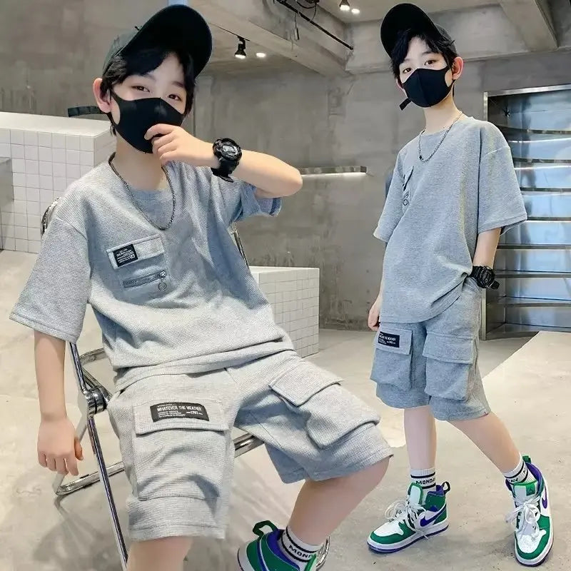 Boys Sets Summer Kids Sports Suit New Fashion Outfit Children's Short-Sleeved Top Shorts 2 Pieces 2025 Teenage Casual Clothes
